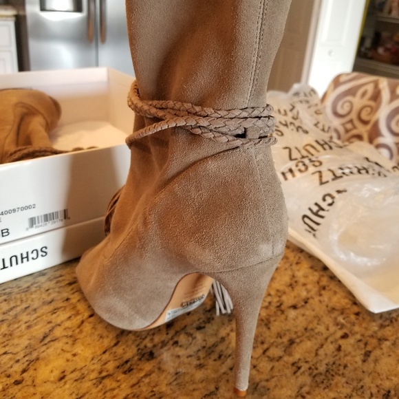 Schutz moose suede peep toe boot with tassels - Picture 3 of 4